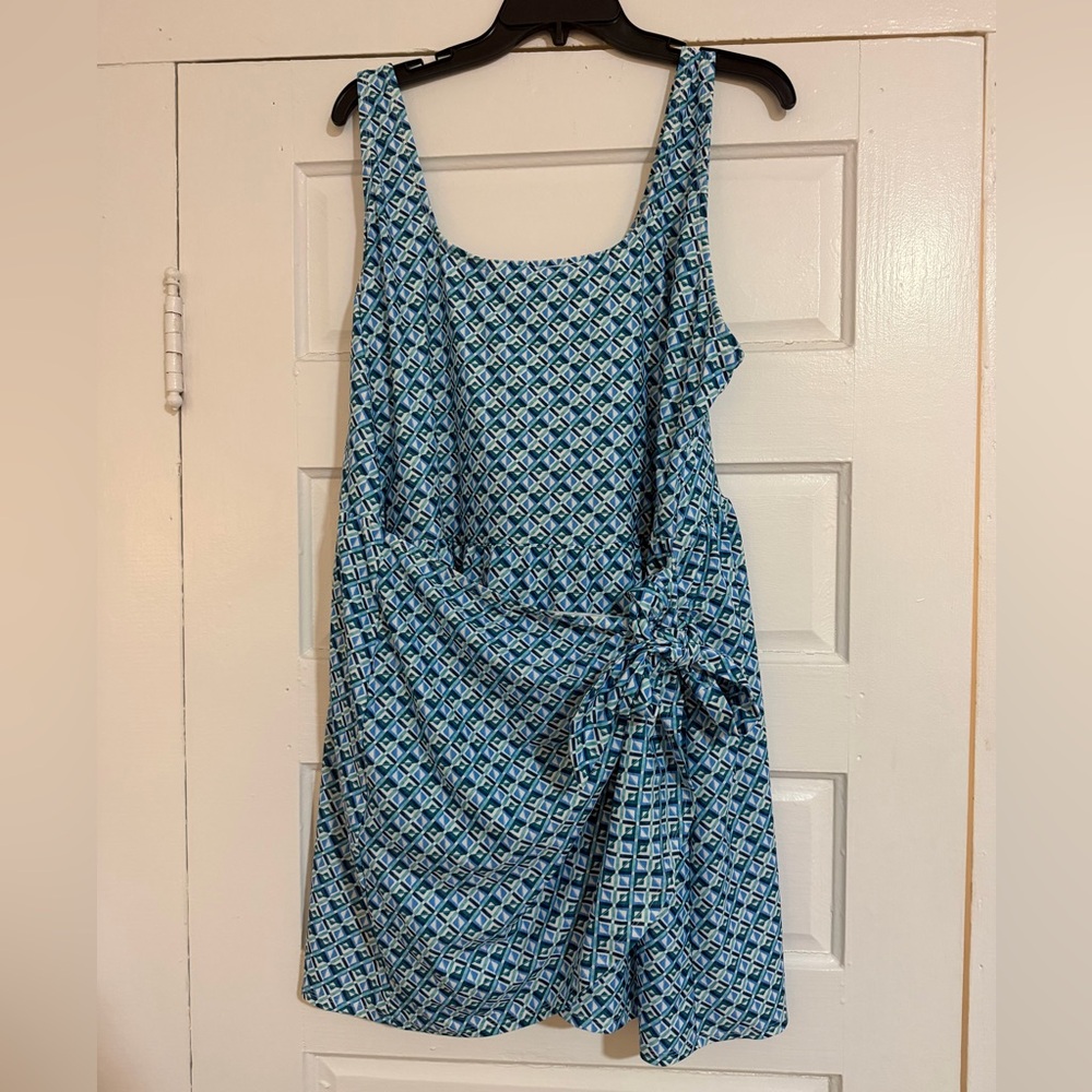 Old Navy Blue Geometric Tie-Detail Swim Dress